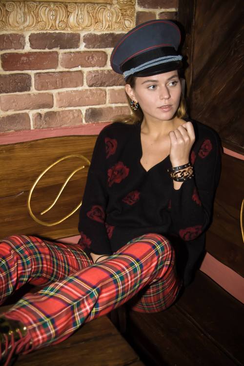 miss officer in tartan and roses 