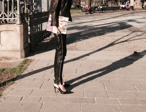 lether zip trousers mcq vs stuart weitzman pumps